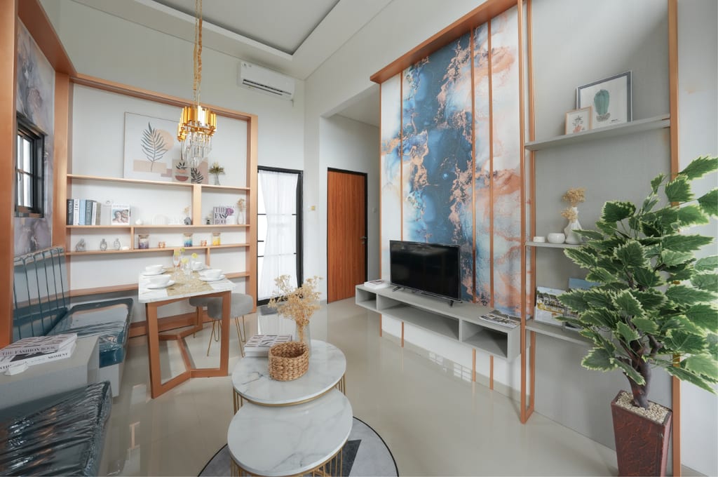 Ruang keluarga rumah contoh tipe d'Amor di D'Gardenia City Sidoarjo