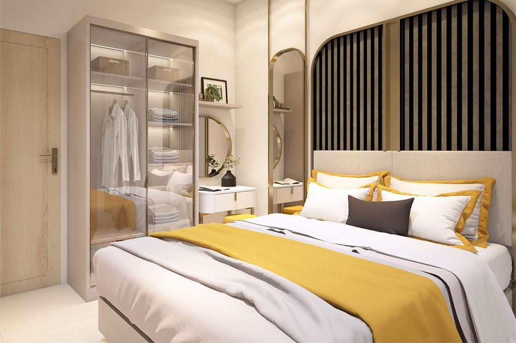 Kamar tidur utama rumah contoh Prima Garden Estate Sidoarjo